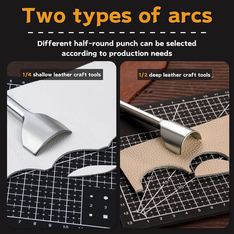 Yizzvb 14 Sizes Leather Corner Punch, Half-Round Punch Set, Leather End Punch with Double Sided Nylon Hammer for Belts, Purses and DIY Products, 10-40mm - Image 5